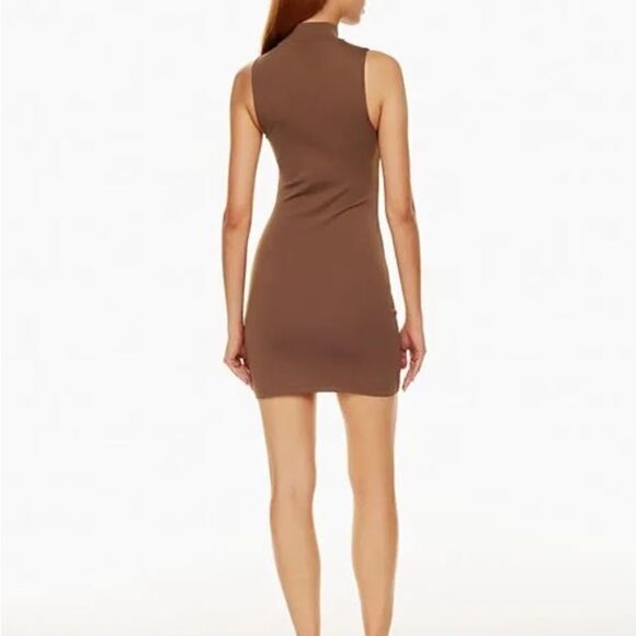New Aritzia Babaton Sculpt knit Mocha Brown Sleeveless Polo Dress Sz XS - Picture 4 of 11